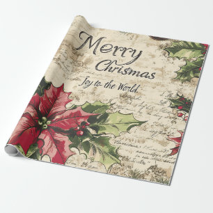 Old World Vintage Christmas Holly Pattern Wrapping Paper
