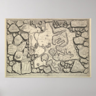 Old World Vintage Roman Map Drawing Poster