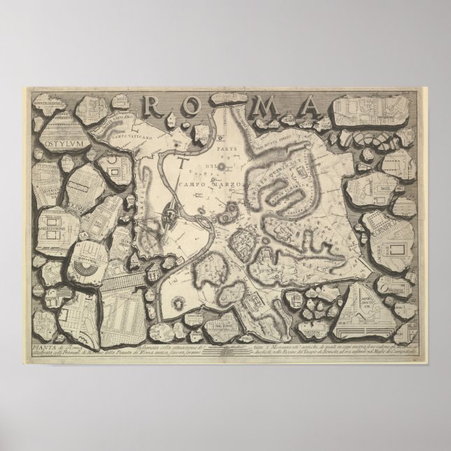 Old World Vintage Roman Map Drawing Poster (Front)
