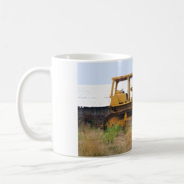 Old Yellow Bulldozer Parked In A Pasture Coffee Mug (Left)