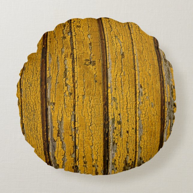 Old yellow door or fence with different paint, nat round pillow (Front)