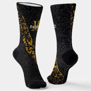 Old Yellow paint line grey asphalt road Monogram  Socks