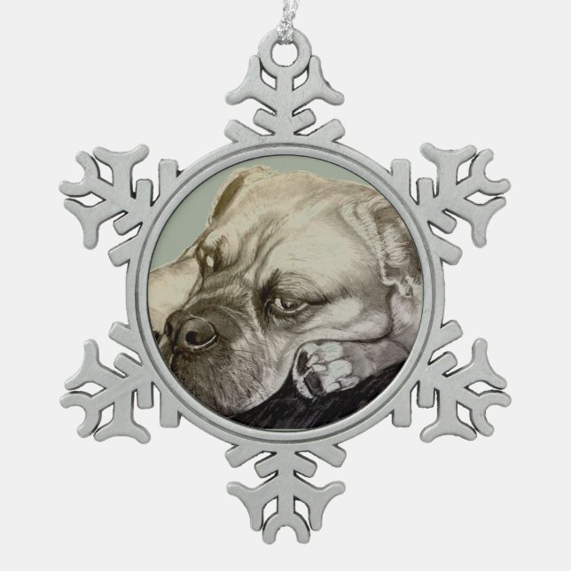 Olde English Bulldogge by Carol Zeock Snowflake Pewter Christmas Ornament (Front)