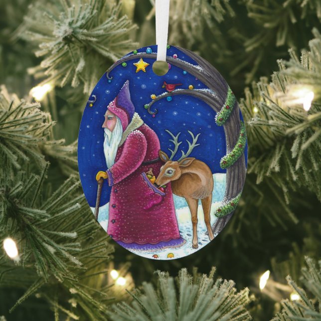 OLDE WORLD BELSNICKLE & HUNGRY REINDEER, CHRISTMAS METAL ORNAMENT (Insitu)