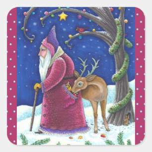 OLDE WORLD BELSNICKLE & HUNGRY REINDEER, CHRISTMAS SQUARE STICKER