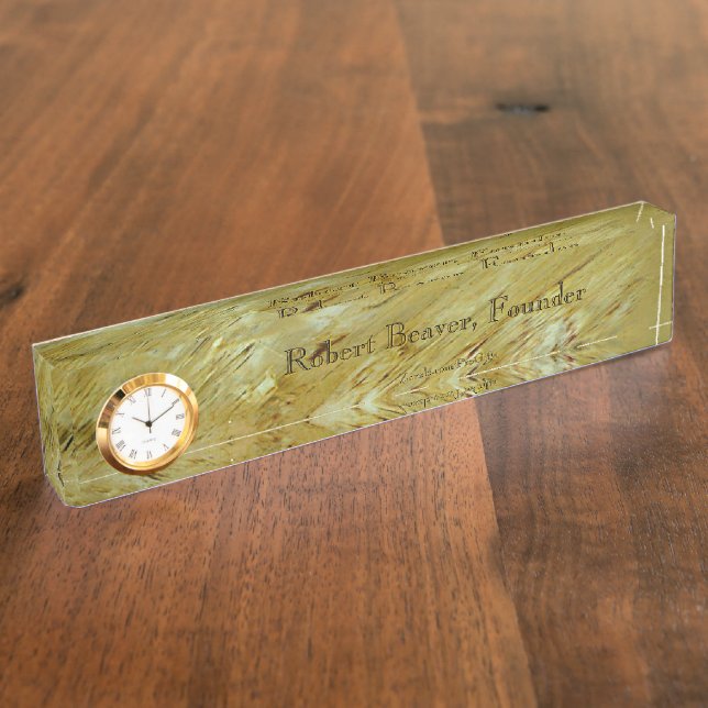Olde World Marble Desk Nameplate With Clock (Side)