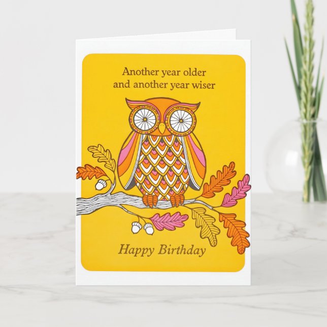 Older and Wiser Owl Letterpress Card (Front)