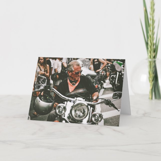Older Biker Motorcycle Rider V-Twin Birthday Card (Front)