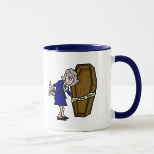 Older Female Mortician with Coffin Mug