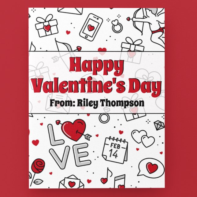 Older Kids Classroom Valentine's Day Line Drawing Holiday Card (Creator Uploaded)