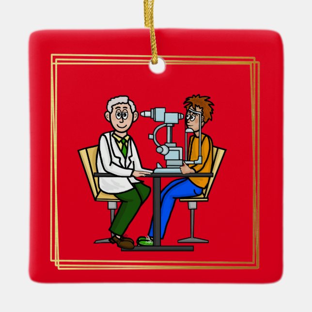 Older Male Optometrist Checking Eyes Ornament (Front)