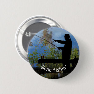Older Man Fishing Retired Silhouette Pin Button