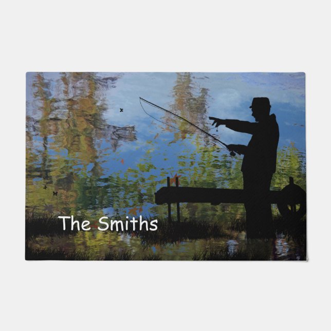 Older Man Fishing Retirement Door Mat (Front)