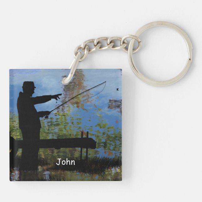 Older Man Fishing Retirement Keychain (Back)