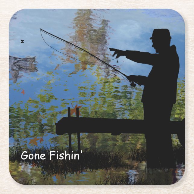 Older Man Fishing Retirement Paper Coaster (Front)