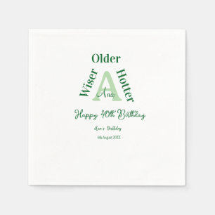 older wiser hotter Happy 40th birthday green bold Napkin
