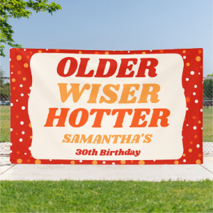 Older Wiser Hotter Retro Red Birthday Banner