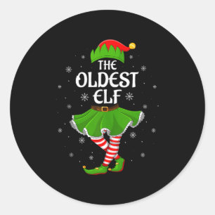 Oldest Elf Christmas Family Girls Women Elf Squad  Classic Round Sticker