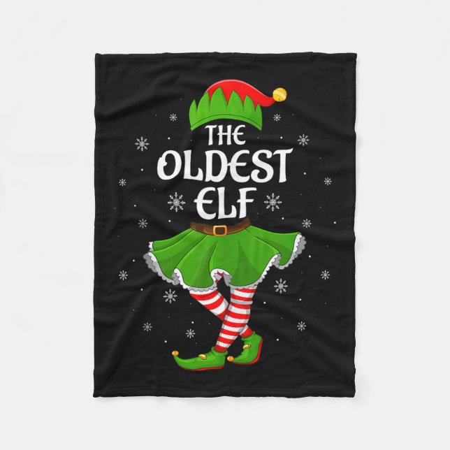 Oldest Elf Christmas Family Girls Women Elf Squad  Fleece Blanket (Front)