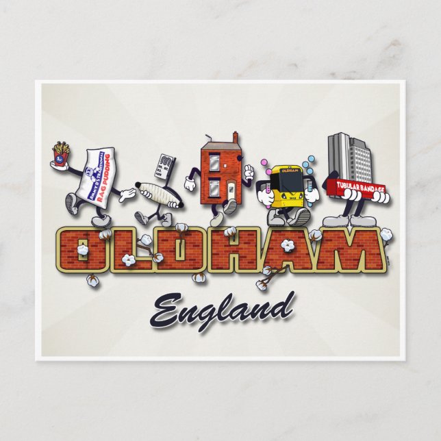 Oldham cartoon characters postcard (Front)
