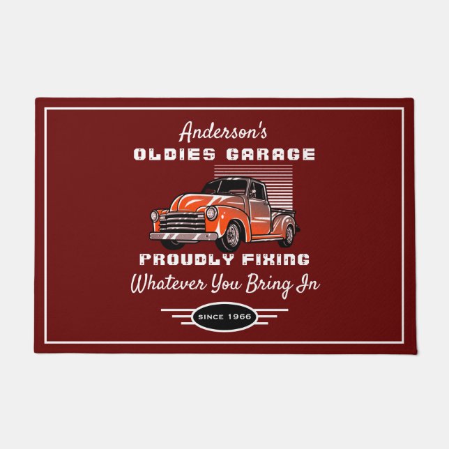 Oldies Garage Truck Any Name Funny Saying Red Doormat (Front)