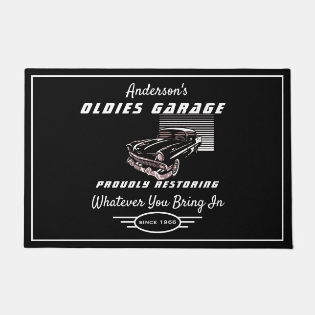 Oldies Garage Truck Any Name Restoring Cars Black Doormat (Front)