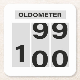 OLDOMETER 100th Birthday 99 to 100 Square Paper Coaster