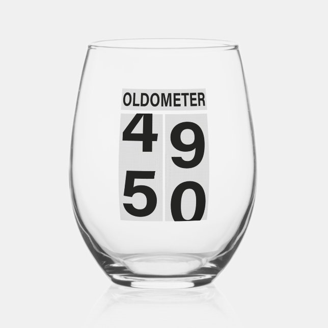 Oldometer 50th Birthday Stemless Wine Glass (Front)
