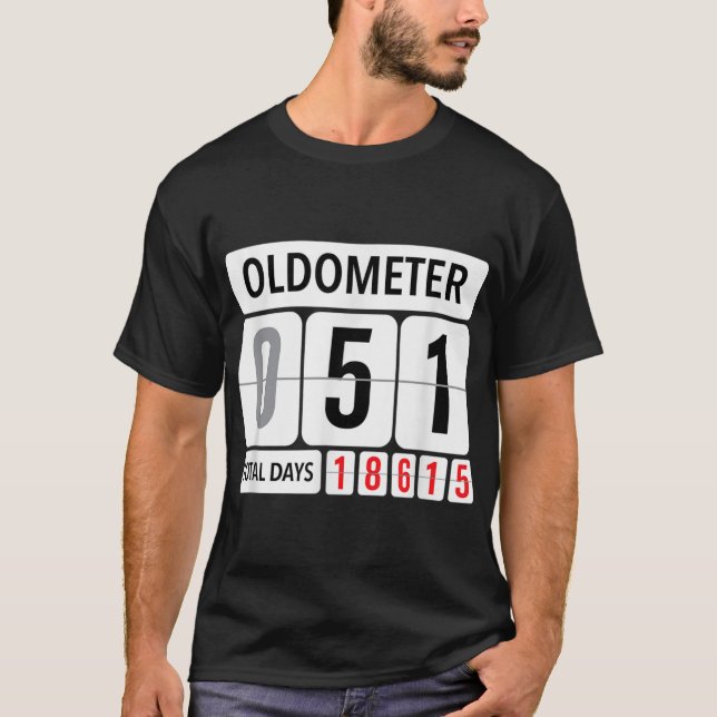 Oldometer 51 Funny 51st Birthday Black Old Person T-Shirt (Front)
