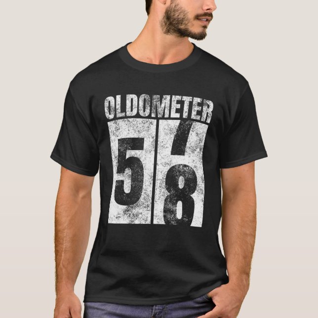 Oldometer 57-58 Yrs Old Man Woman Bday Graphic 58T T-Shirt (Front)