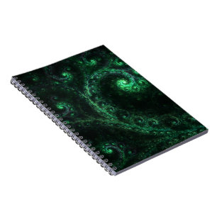OldOnes Green and Black Spiral Fractal Notebook