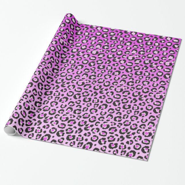Oldschool Leopard Print in Pink and White Wrapping Paper (Unrolled)