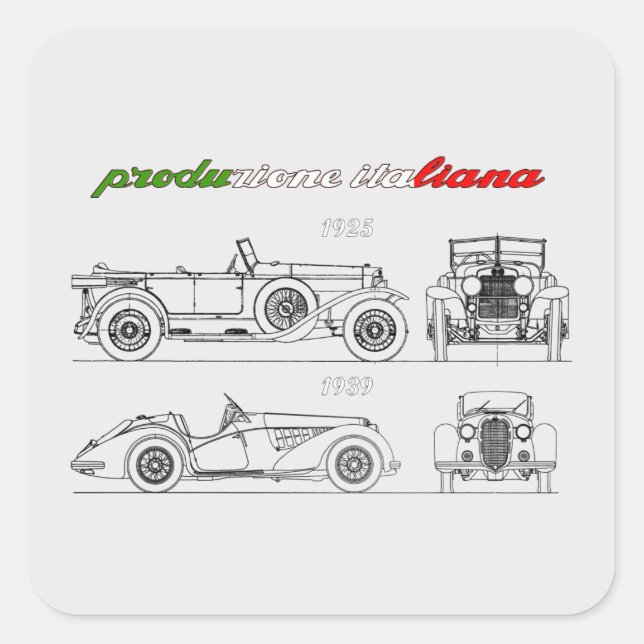 Oldtimer Alfa Romeo Produzione Italiana History  Square Sticker (Front)
