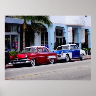 Oldtimer at Ocean Drive Miami Beach Poster
