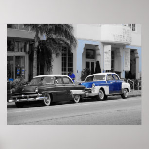 Oldtimer at Ocean Drive Miami Beach Poster