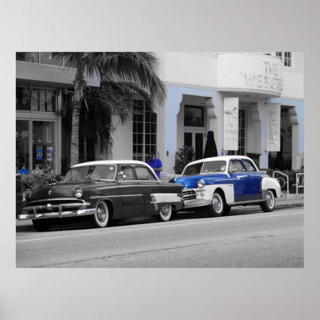 Oldtimer at Ocean Drive Miami Beach Poster (Front)