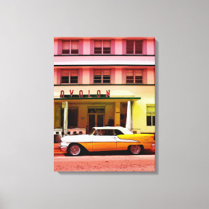 Oldtimer at the Art Deco District, Miami, Florida Canvas Print