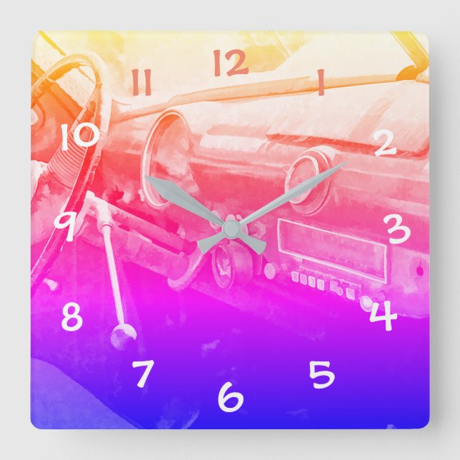 Oldtimer Innenraum Square Wall Clock (Front)