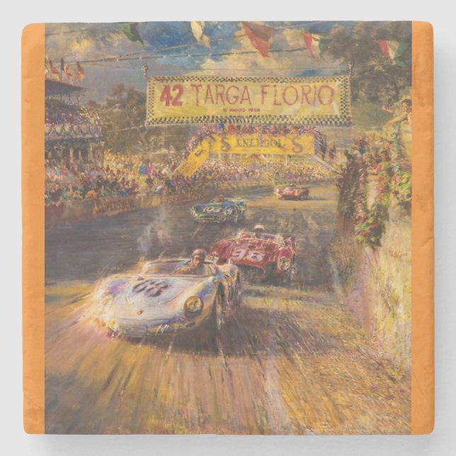 Oldtimer race stone coaster (Front)