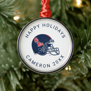 Ole Miss Football Helmet   Dark Blue Metal Ornament