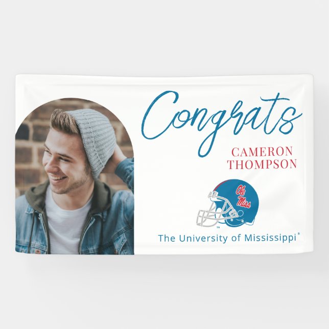 Ole Miss Football Helmet | Light Blue Banner (Horizontal)