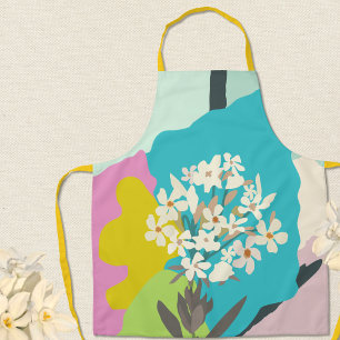 Oleander Floral Colour Blocks Modern Florist  Apron