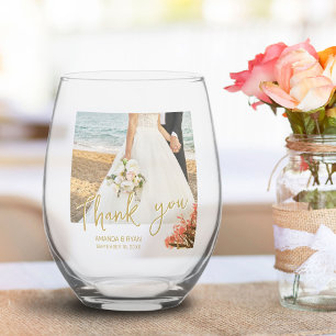 Oleander Flowers Photo Thank you Wedding Stemless Wine Glass