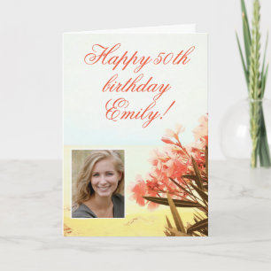 Oleander Orange Flower Floral Photo 50th Birthday Card