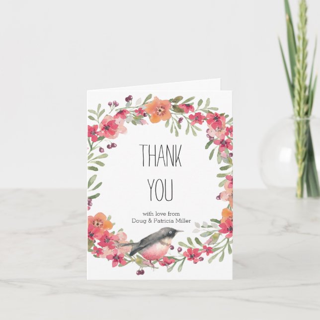 Oleandre romantique oiseau floral rose Merci (Devant)
