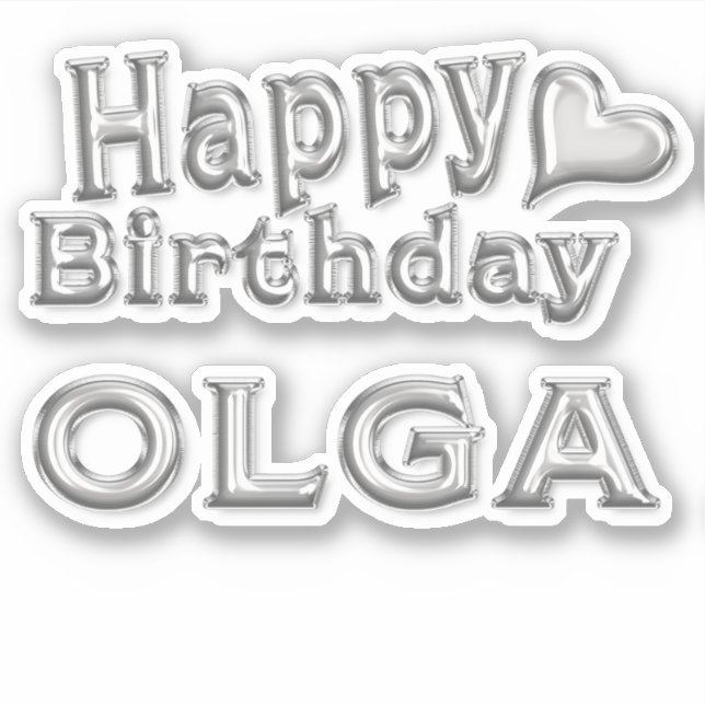 Olga Happy Birthday silver sticker (Front)