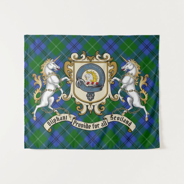 Oliphant Clan Badge & Unicorns w/Tartan  Tapestry (Front (Horizontal))