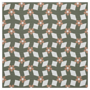 Olive Abstract Floral Grid - Polyester Weave Fabric