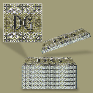 Olive and Black Filigree Patterned Glass Coaster
