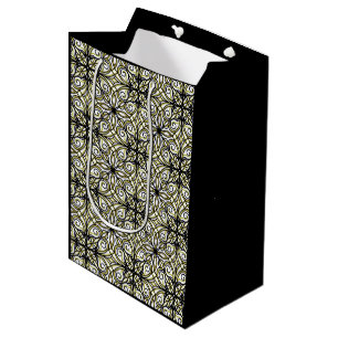 Olive and Black Filigree Patterned Medium Gift Bag